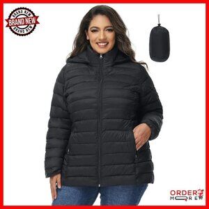 Plus Size Packable Puffer Jacket with Hood Lightweight Quilted Travel Coat